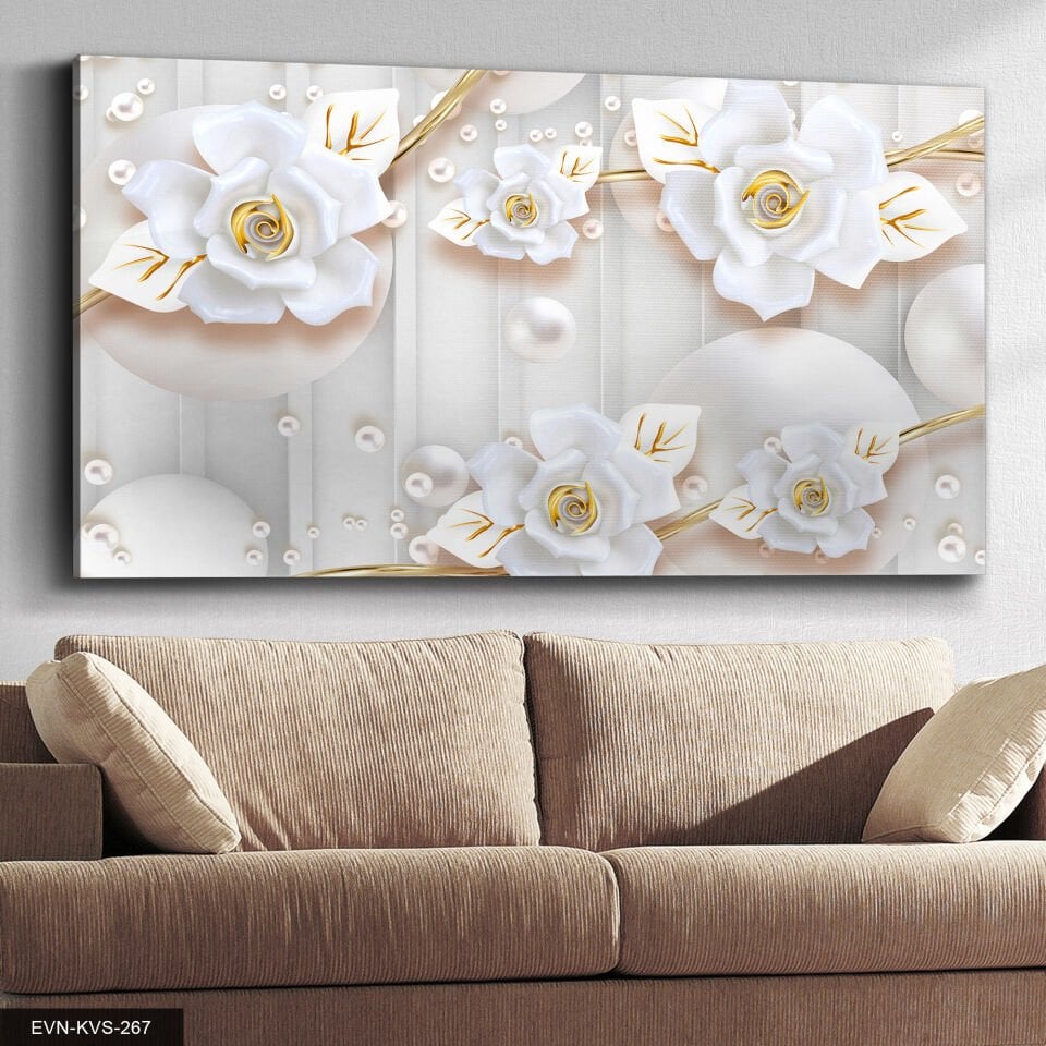 Gold Çiçekler Tek Parça Kanvas Canvas Tablo