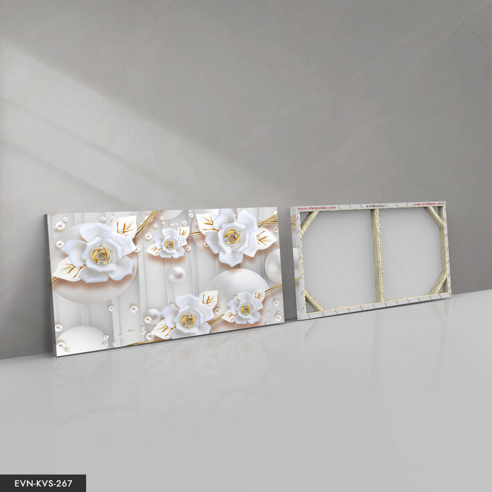 Gold Çiçekler Tek Parça Kanvas Canvas Tablo