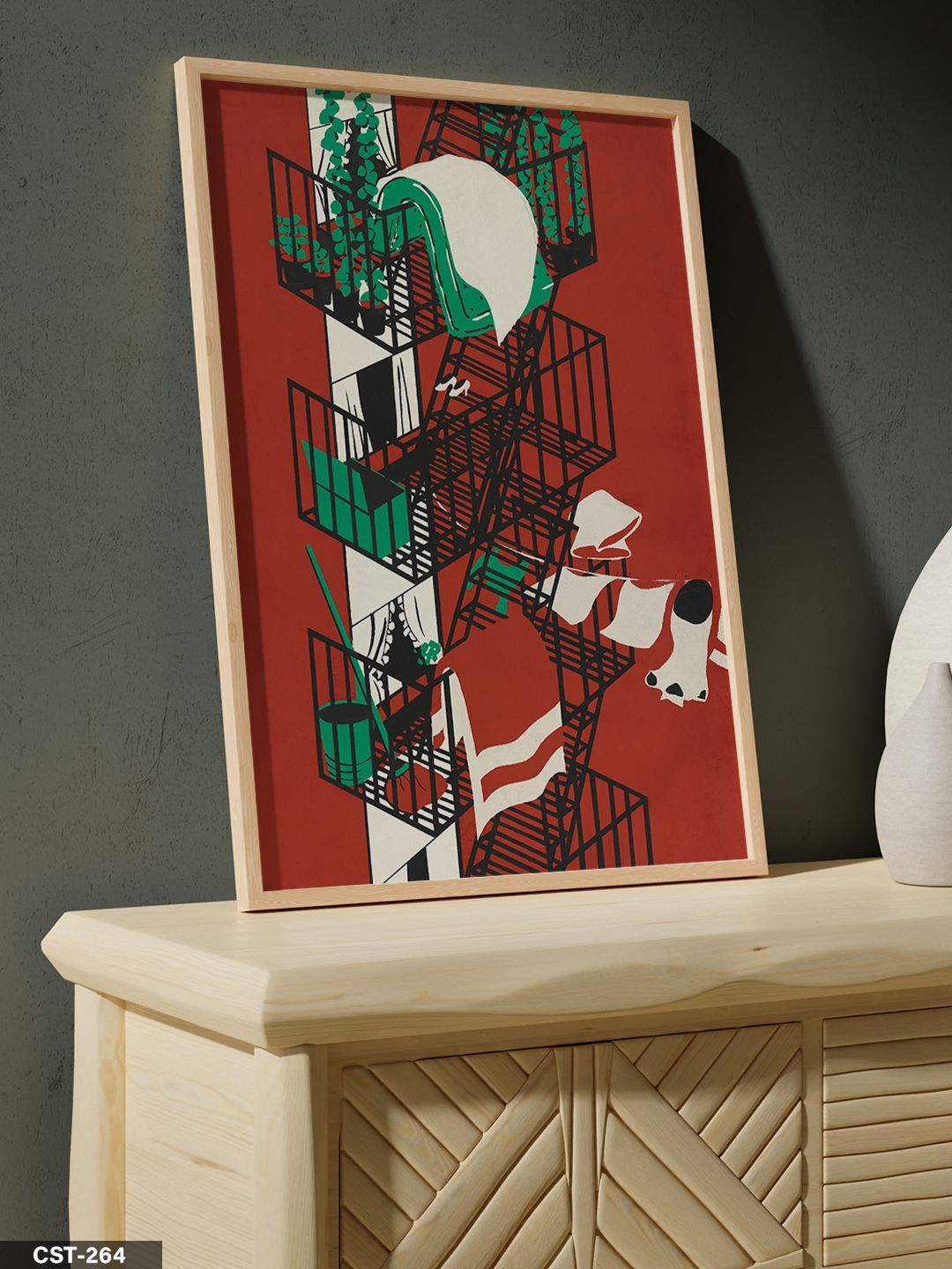 Yangın Merdiveni Tek Parça Ahşap Çerçeveli Tablo Naturel - 20 x 30 CM