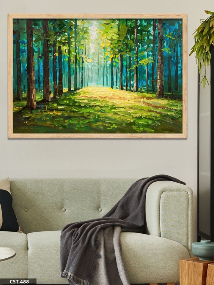 Orman Yolu Tek Parça Ahşap Çerçeveli Tablo Naturel - 50 x 70 CM