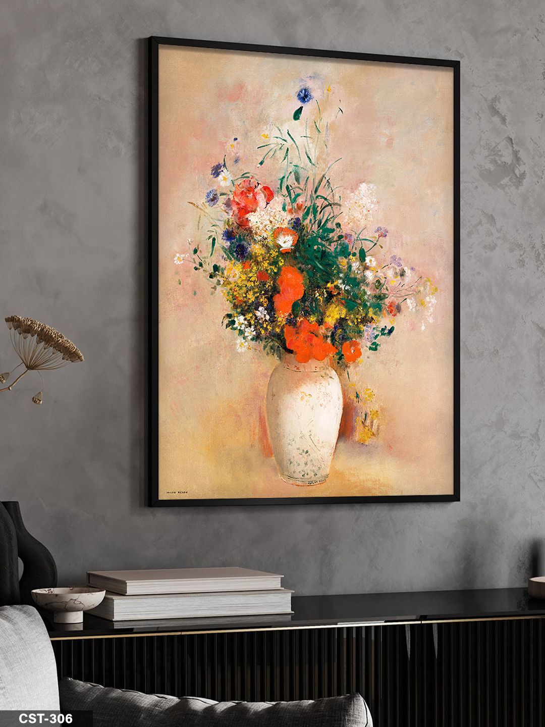 Vazoda Renkler Tek Parça Ahşap Çerçeveli Tablo Siyah - 30 x 40 CM