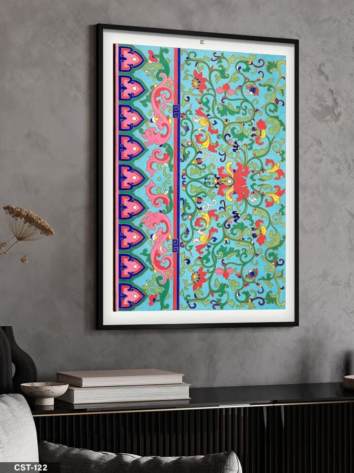 Geometrik Etnik Desen Tek Parça Ahşap Çerçeveli Tablo Siyah - 50 x 70 CM