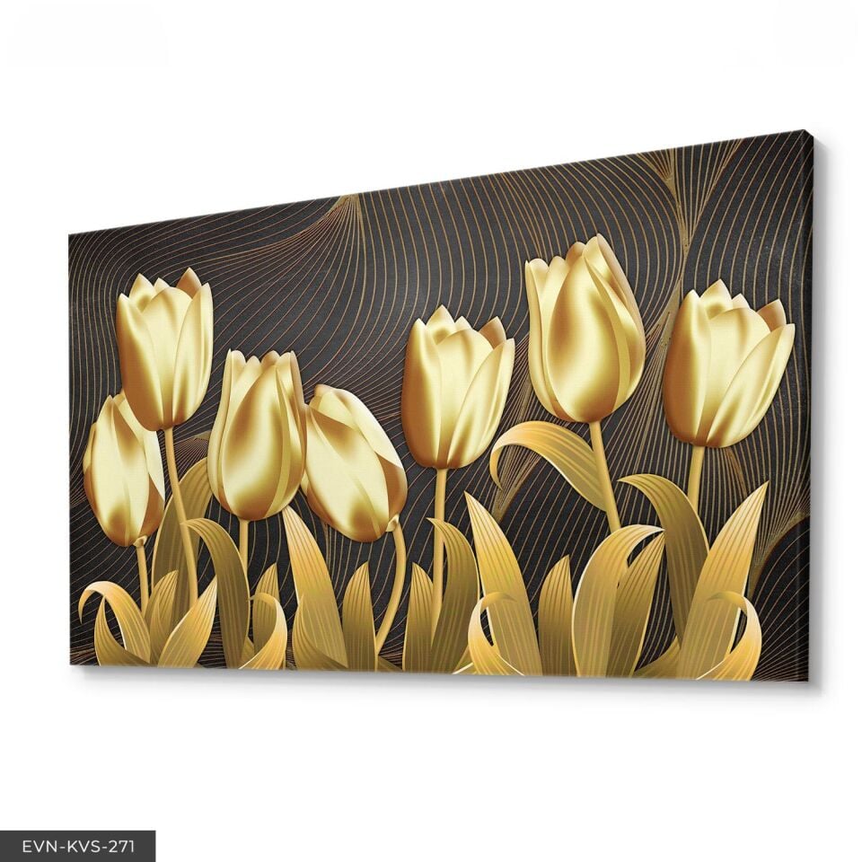 Gold Lale Tek Parça Kanvas Canvas Tablo