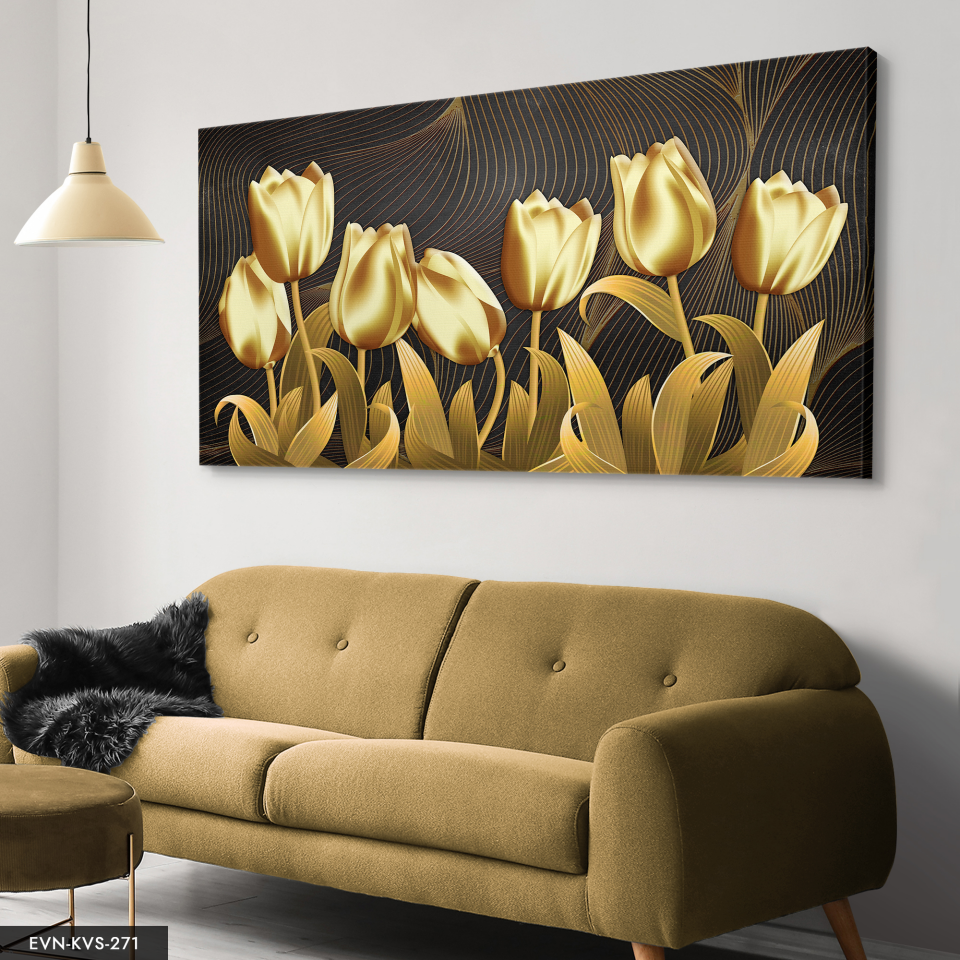 Gold Lale Tek Parça Kanvas Canvas Tablo
