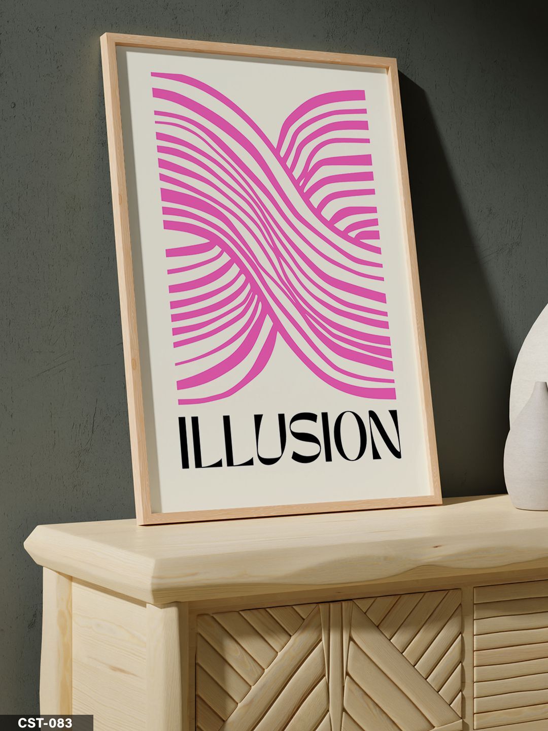 Pembe Dalgalı Illusion Tek Parça Ahşap Çerçeveli Tablo Naturel - 40 x 60 CM