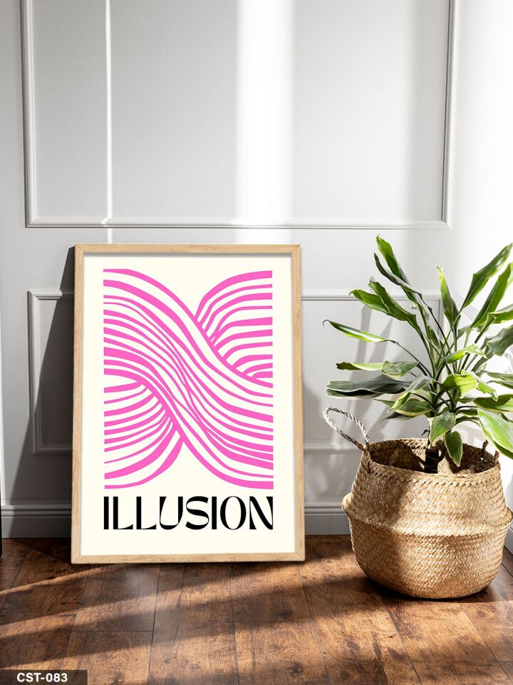 Pembe Dalgalı Illusion Tek Parça Ahşap Çerçeveli Tablo Naturel - 40 x 60 CM