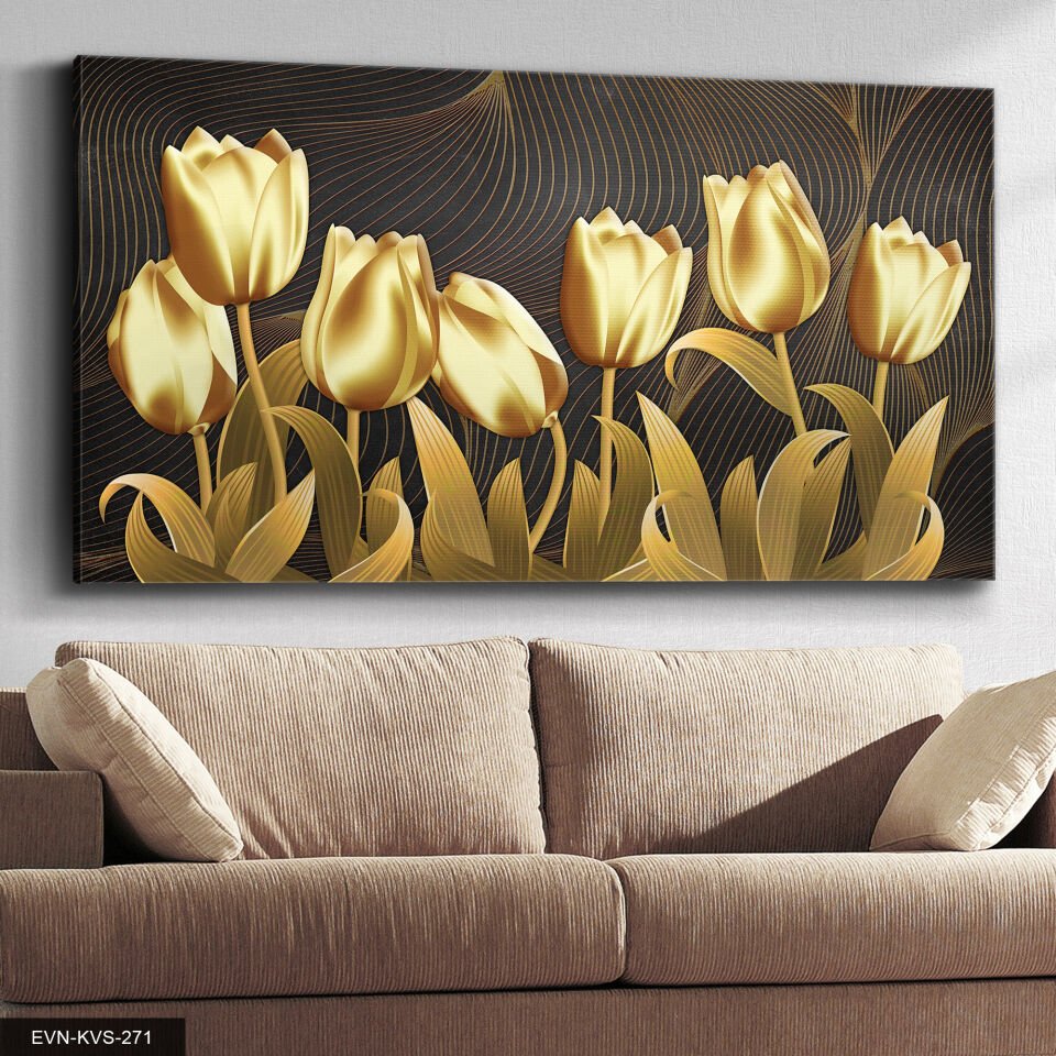 Gold Lale Tek Parça Kanvas Canvas Tablo