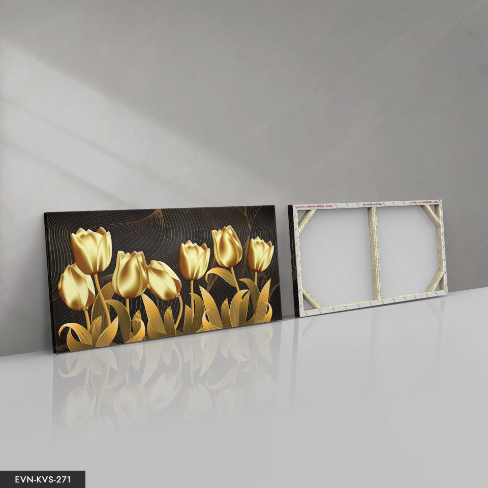 Gold Lale Tek Parça Kanvas Canvas Tablo