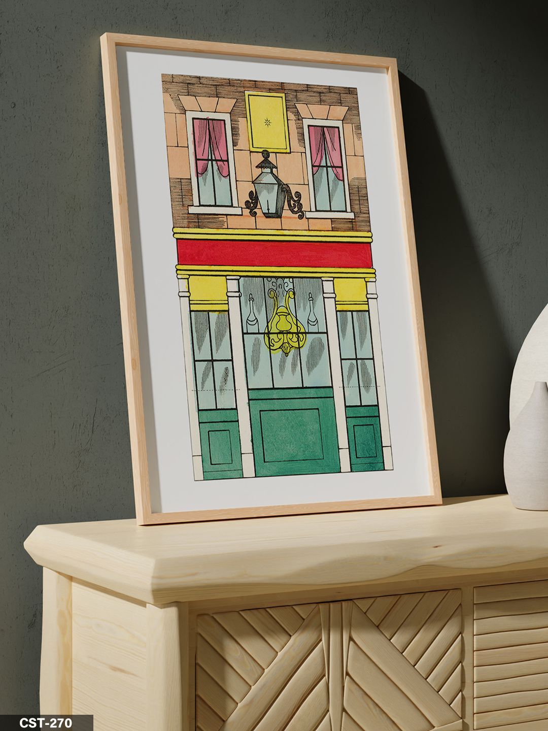 Renkli Ev Tek Parça Ahşap Çerçeveli Tablo Naturel - 20 x 30 CM