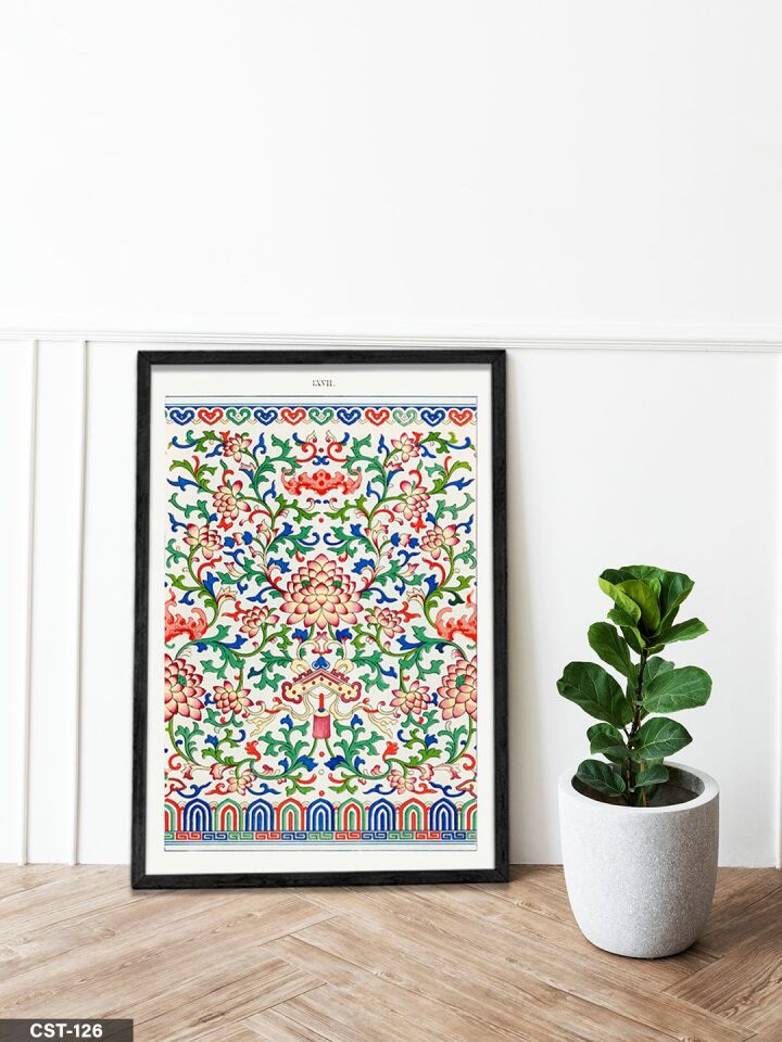 Küçük Renkli Çiçek Desen Tek Parça Ahşap Çerçeveli Tablo Siyah - 50 x 70 CM