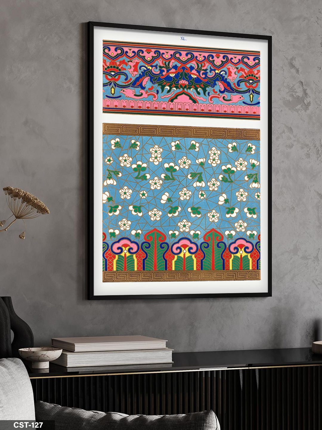 Renkli Geometrik Desen Tek Parça Ahşap Çerçeveli Tablo Siyah - 50 x 70 CM