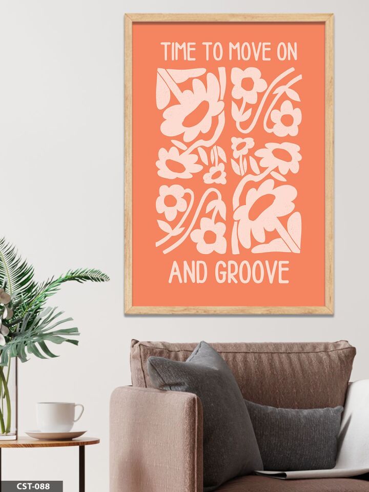 Turuncu Yaprak Desen And Groove Yazılı Tek Parça Ahşap Çerçeveli Tablo Naturel - 40 x 60 CM
