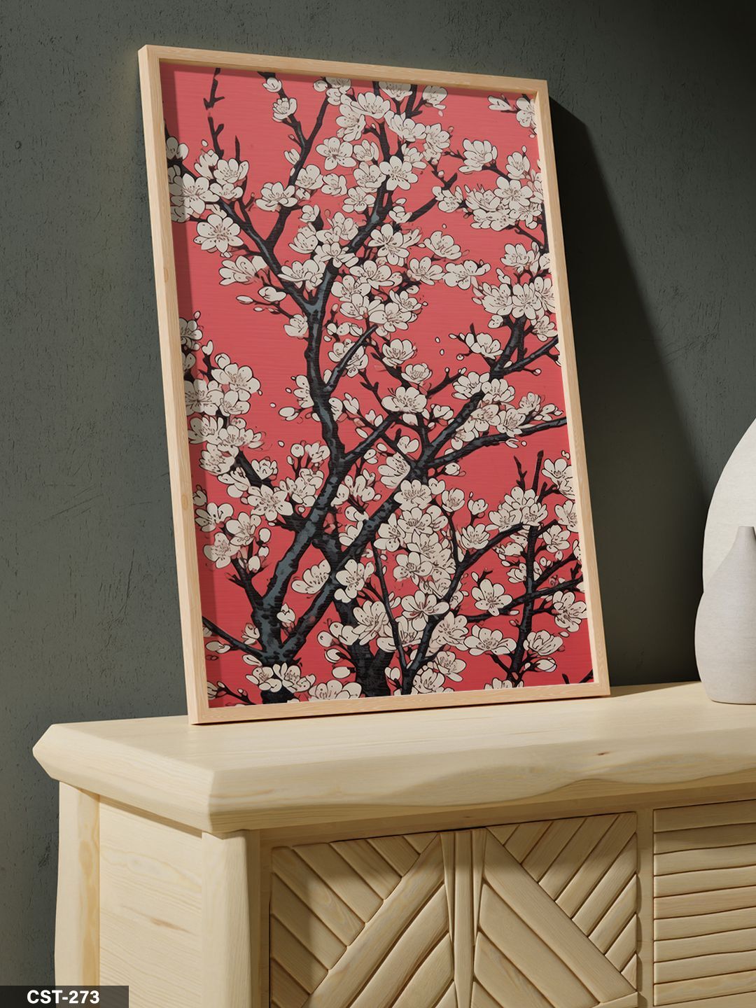 Dalda Beyaz Çiçek Tek Parça Ahşap Çerçeveli Tablo Naturel - 20 x 30 CM