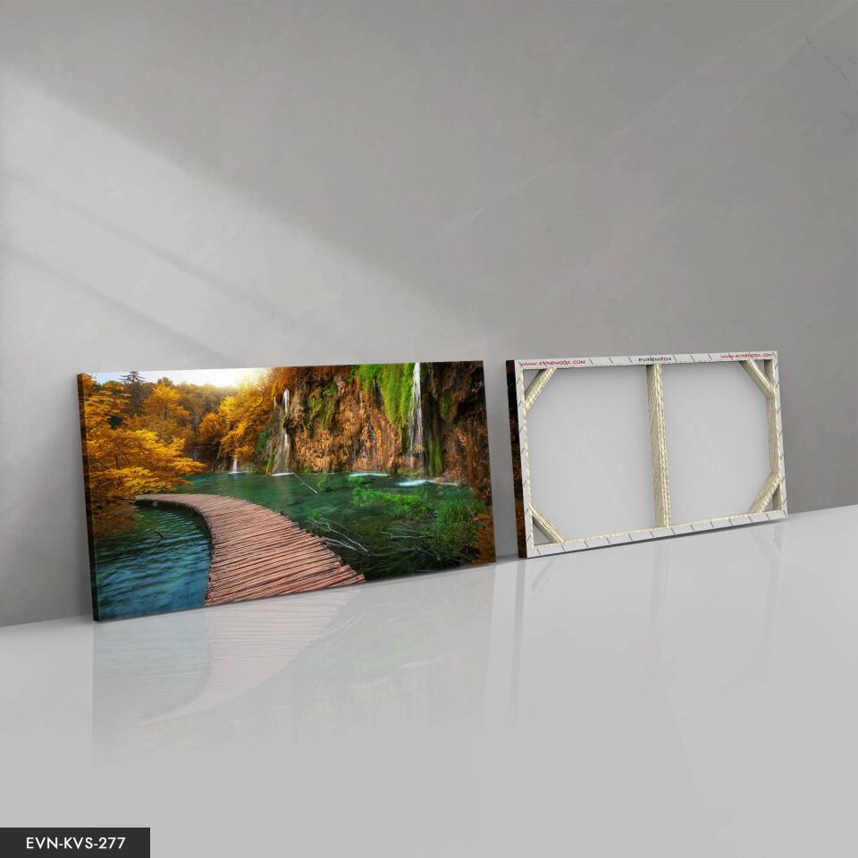 Şelale Tek Parça Kanvas Canvas Tablo 40 x 30 CM - Çok Renkli