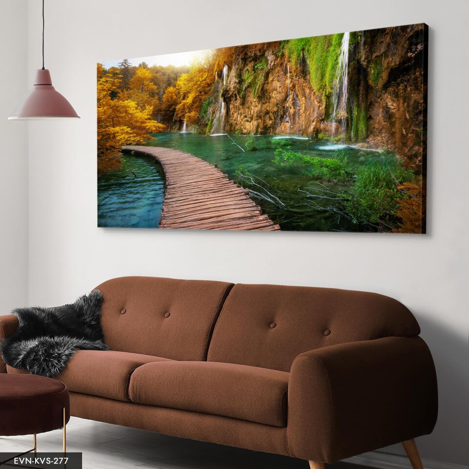 Şelale Tek Parça Kanvas Canvas Tablo 40 x 30 CM - Çok Renkli