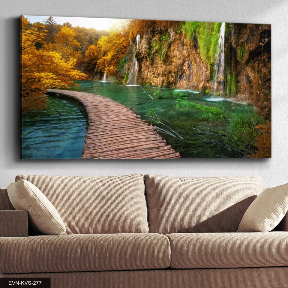 Şelale Tek Parça Kanvas Canvas Tablo 40 x 30 CM - Çok Renkli