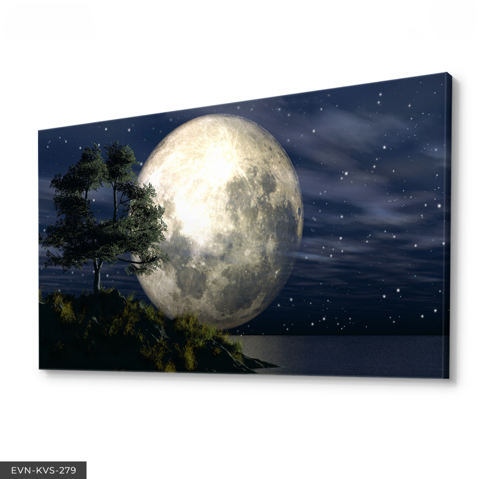 Ay Manzarası Tek Parça Kanvas Canvas Tablo 40 x 30 CM - Çok Renkli