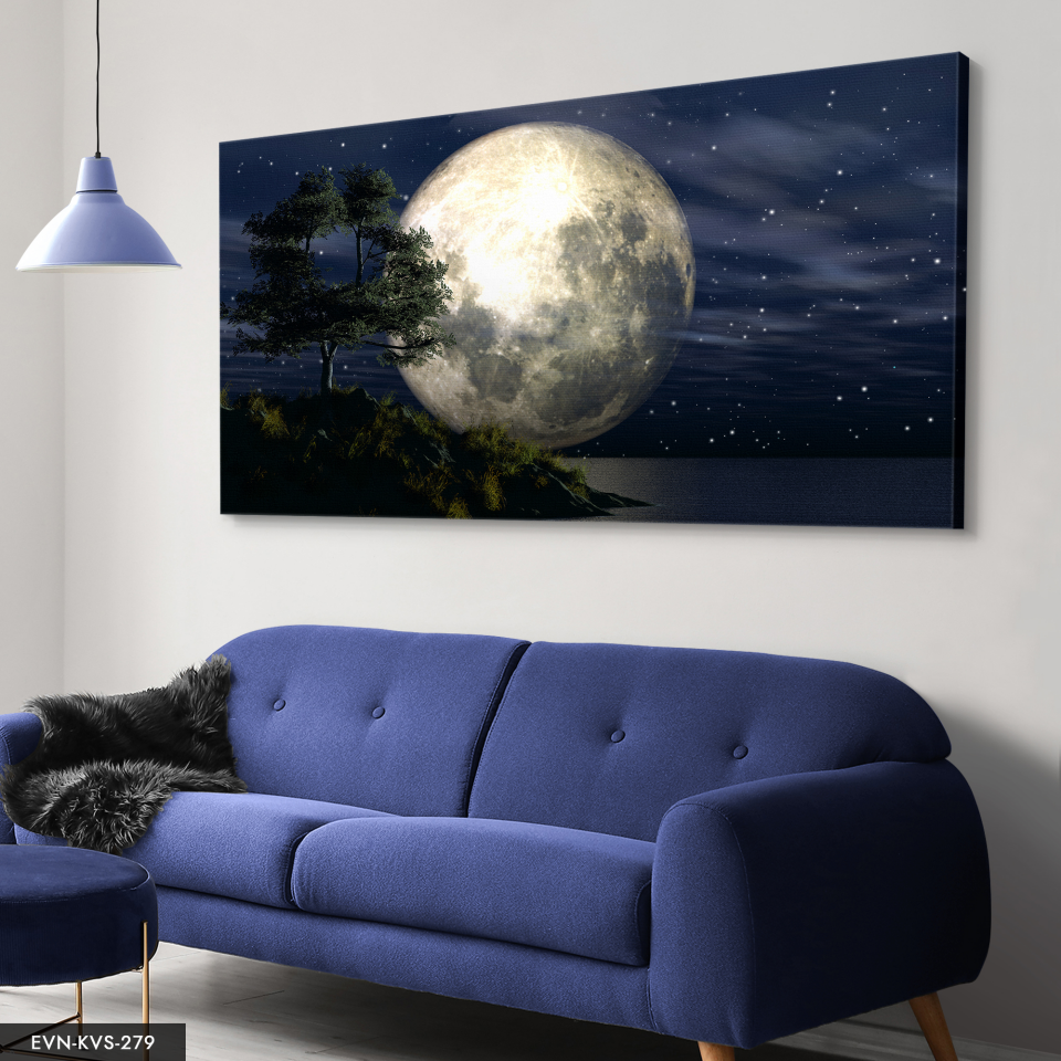 Ay Manzarası Tek Parça Kanvas Canvas Tablo 40 x 30 CM - Çok Renkli