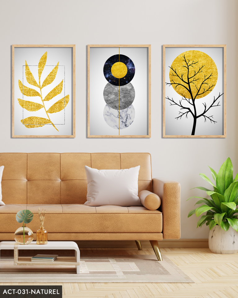 Gold Soyut Desenler 3 Parça Ahşap Çerçeveli Tablo ACT Siyah - 30 x 40 CM