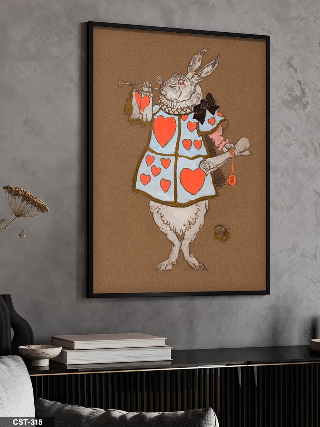 Alice Harikalar Diyarında Beyaz Tavşan Tek Parça Ahşap Çerçeveli Tablo Siyah - 30 x 40 CM