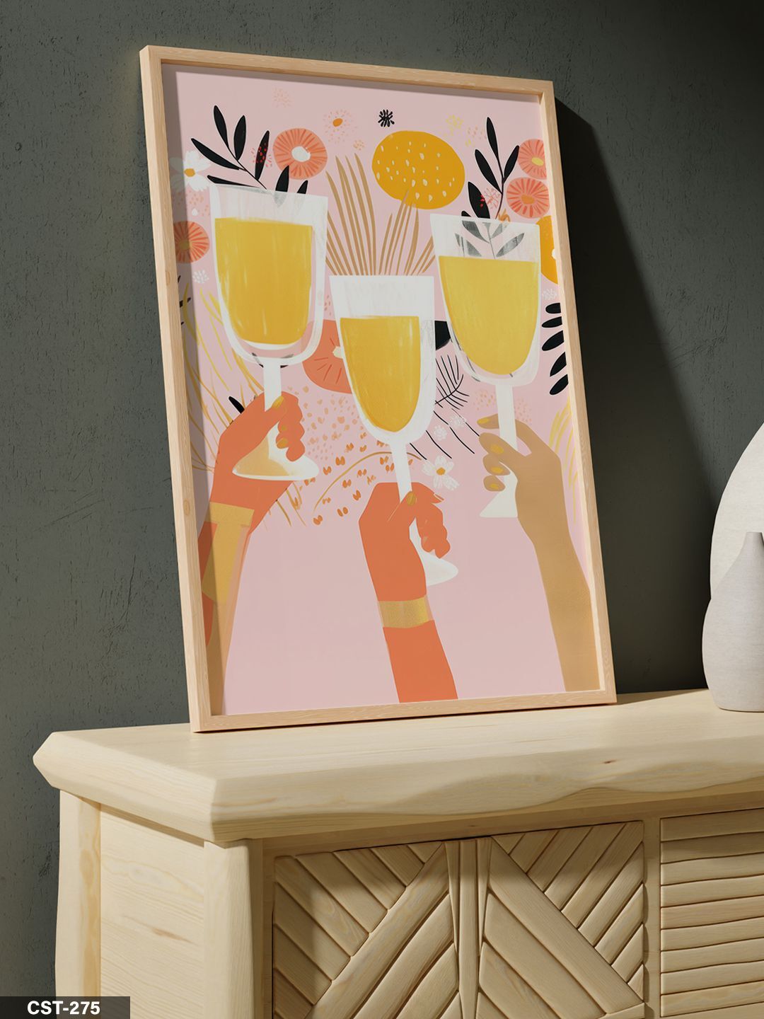 Kadehler kokteyl Tek Parça Ahşap Çerçeveli Tablo Naturel - 20 x 30 CM