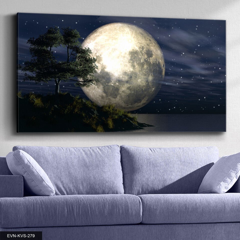 Ay Manzarası Tek Parça Kanvas Canvas Tablo 40 x 30 CM - Çok Renkli