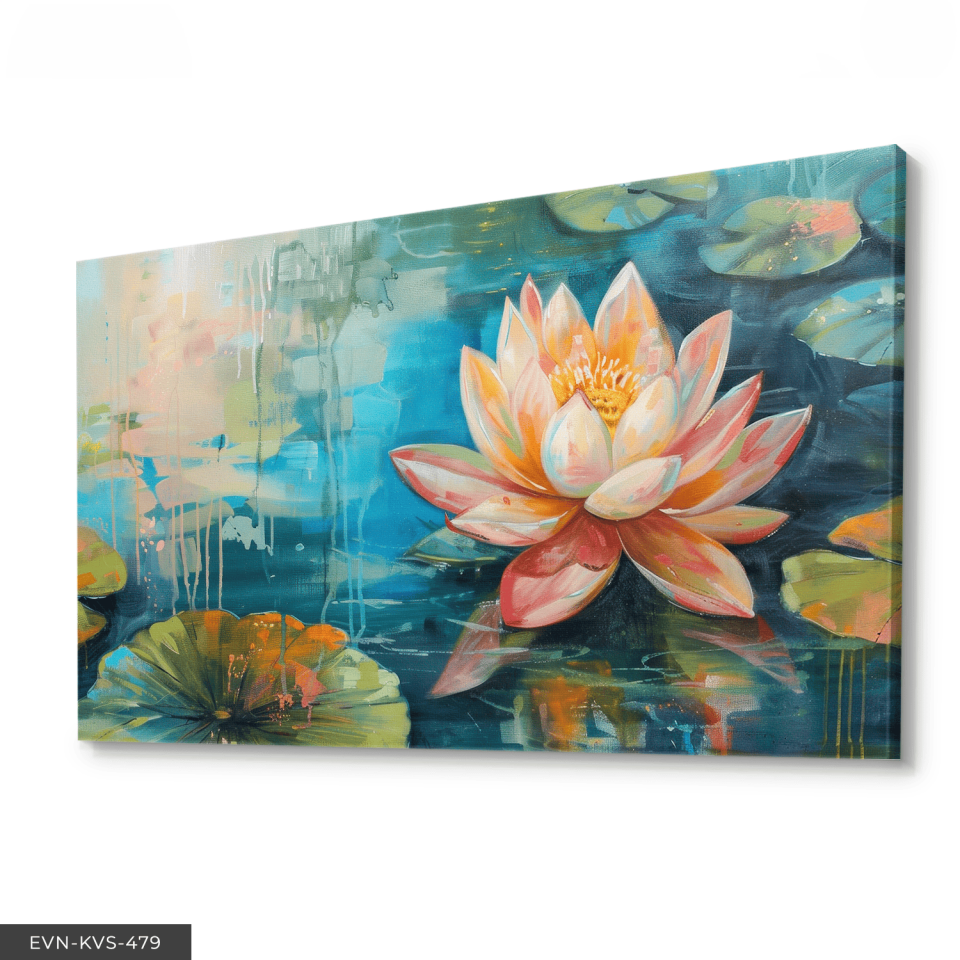 Yağlı Boya Görünümlü Lotus Tek Parça Kanvas - Canvas Tablo 65 x 45 CM - Çok Renkli