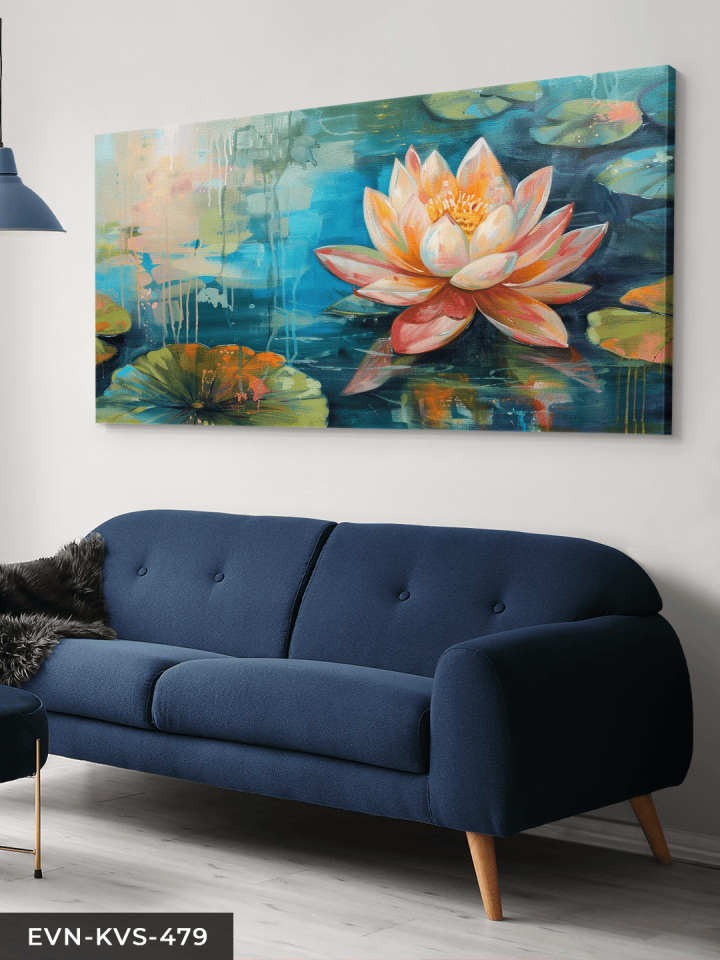 Yağlı Boya Görünümlü Lotus Tek Parça Kanvas - Canvas Tablo 65 x 45 CM - Çok Renkli