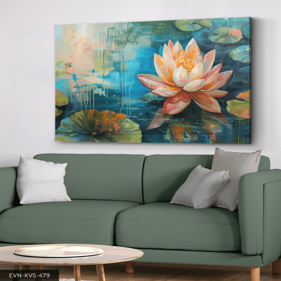 Yağlı Boya Görünümlü Lotus Tek Parça Kanvas - Canvas Tablo 65 x 45 CM - Çok Renkli