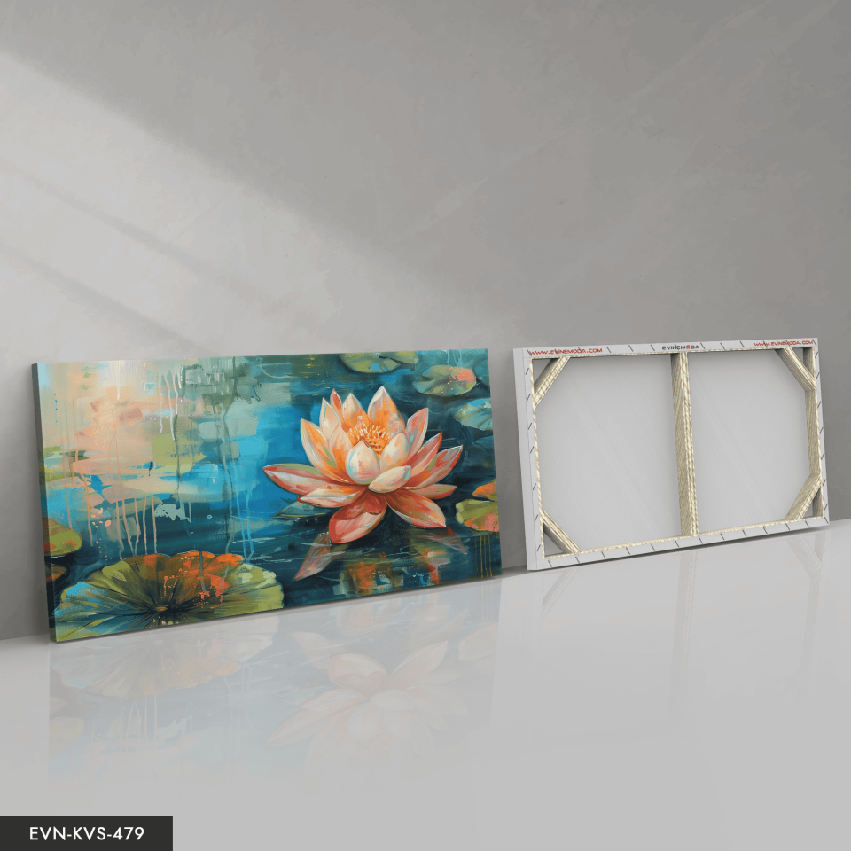 Yağlı Boya Görünümlü Lotus Tek Parça Kanvas - Canvas Tablo 65 x 45 CM - Çok Renkli