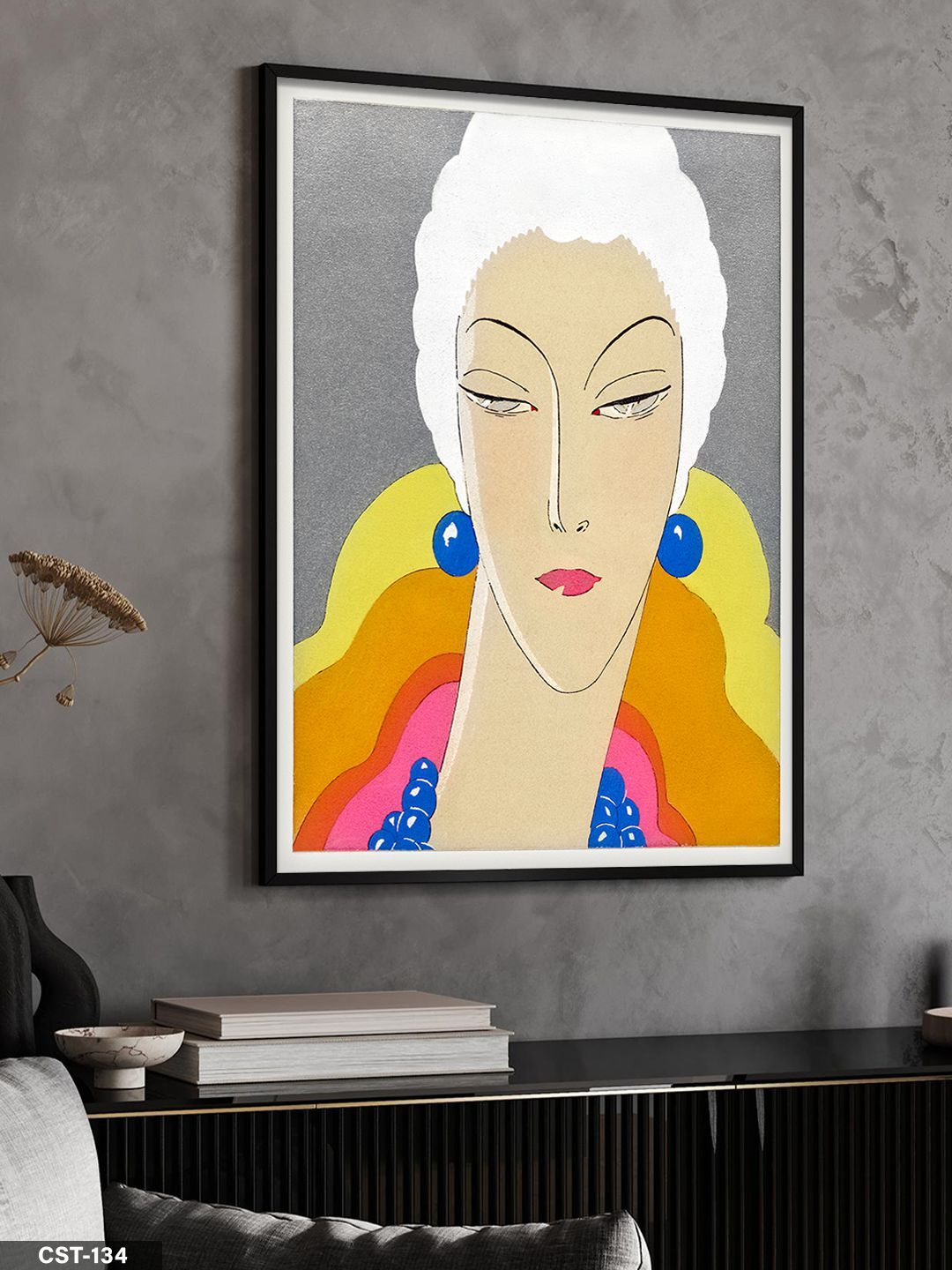 Renkli Yüz Portresi illüstrasyon Tek Parça Ahşap Çerçeveli Tablo Siyah - 50 x 70 CM