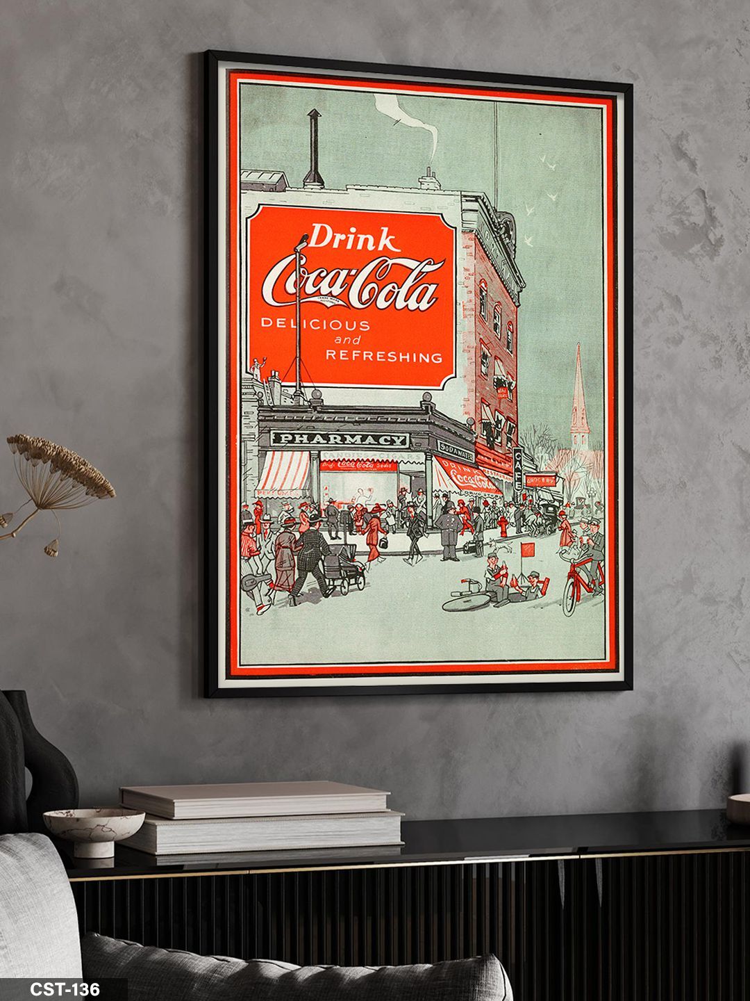 Kırmızı Coca-Cola Fabrikası Tek Parça Ahşap Çerçeveli Tablo Siyah - 50 x 70 CM
