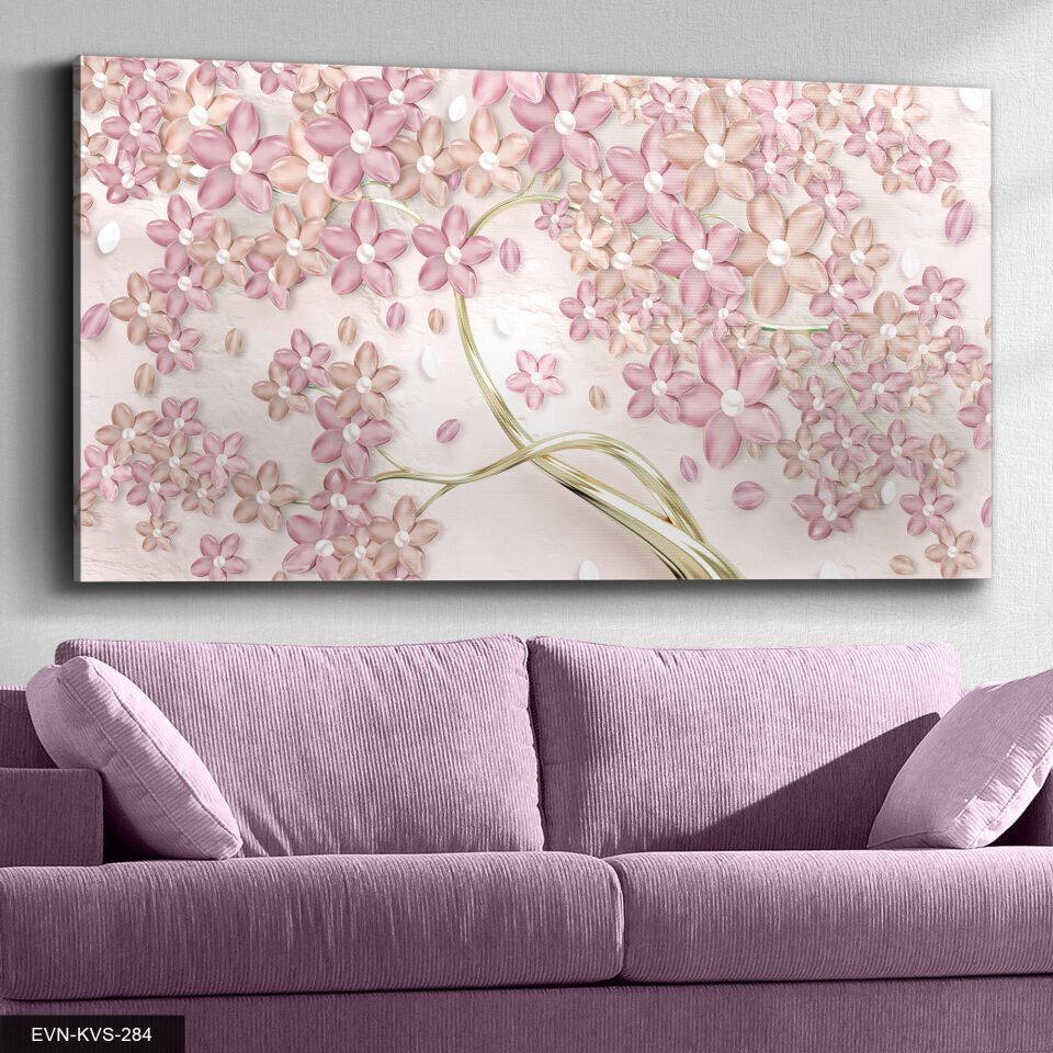 Pembe Çiçek Tek Parça Kanvas Canvas Tablo 40 x 30 CM - Çok Renkli