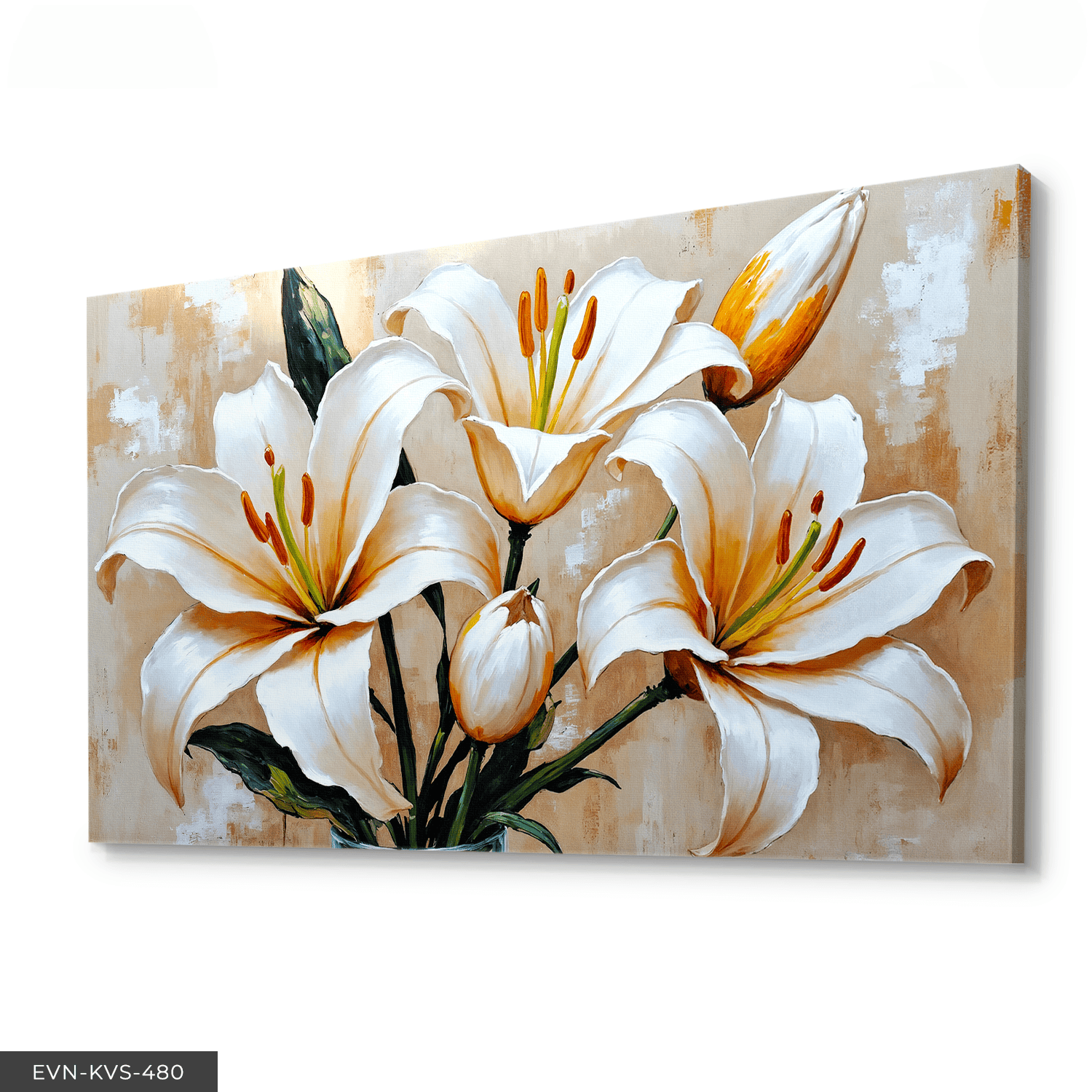 Yağlı Boya Görünümlü Zambak Tek Parça Kanvas - Canvas Tablo 65 x 45 CM - Çok Renkli