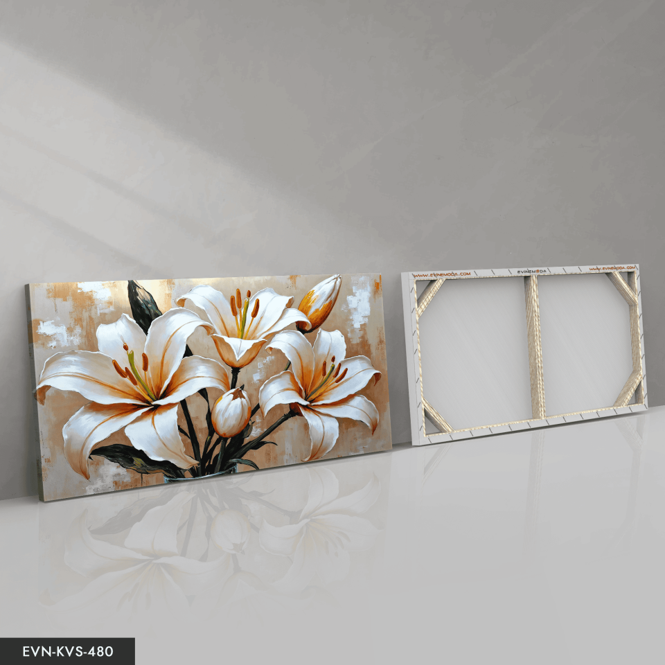Yağlı Boya Görünümlü Zambak Tek Parça Kanvas - Canvas Tablo 65 x 45 CM - Çok Renkli