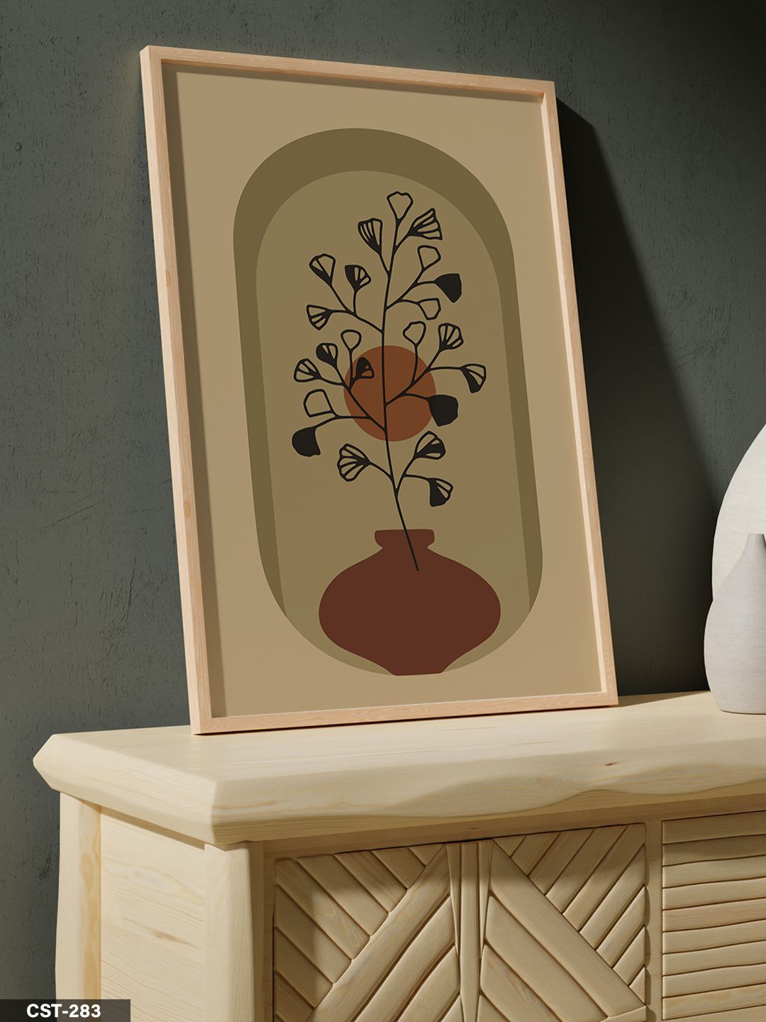 Kahverengi Vazoda Siyah Çiçek Tek Parça Ahşap Çerçeveli Tablo Naturel - 20 x 30 CM