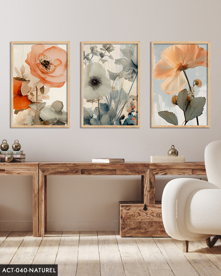 Sulu Boya Görünümlü Baskı 3 Parça Ahşap Çerçeveli Tablo ACT Siyah - 30 x 40 CM