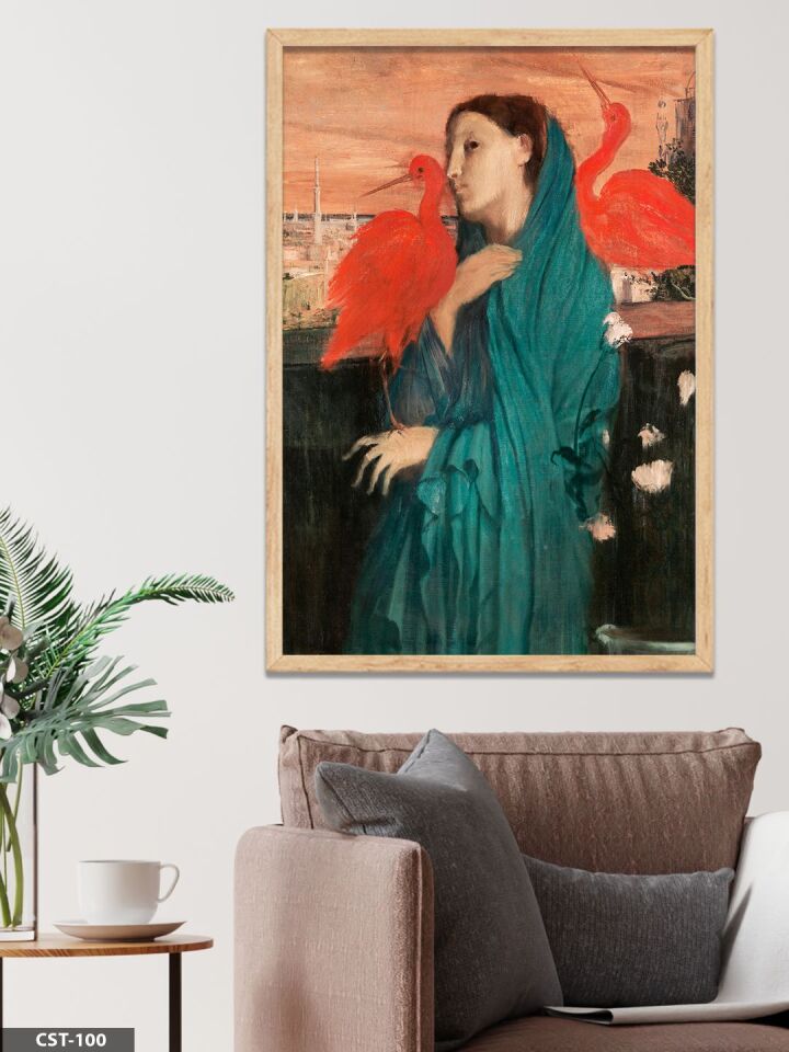 Kadın Portre illüstrasyon Tek Parça Ahşap Çerçeveli Tablo Naturel - 40 x 60 CM
