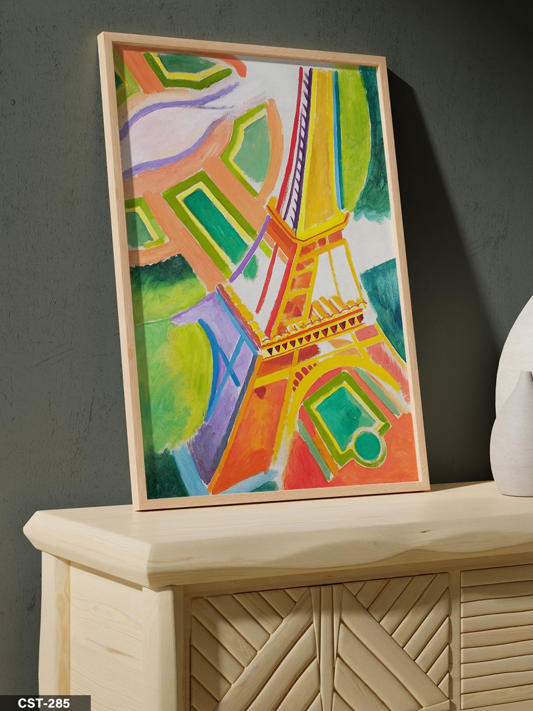 Renkli Eyfel Kulesi Tek Parça Ahşap Çerçeveli Tablo Naturel - 20 x 30 CM