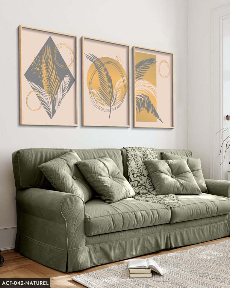 Sanatsal Tüy Desen 3 Parça Ahşap Çerçeveli Tablo ACT Siyah - 30 x 40 CM
