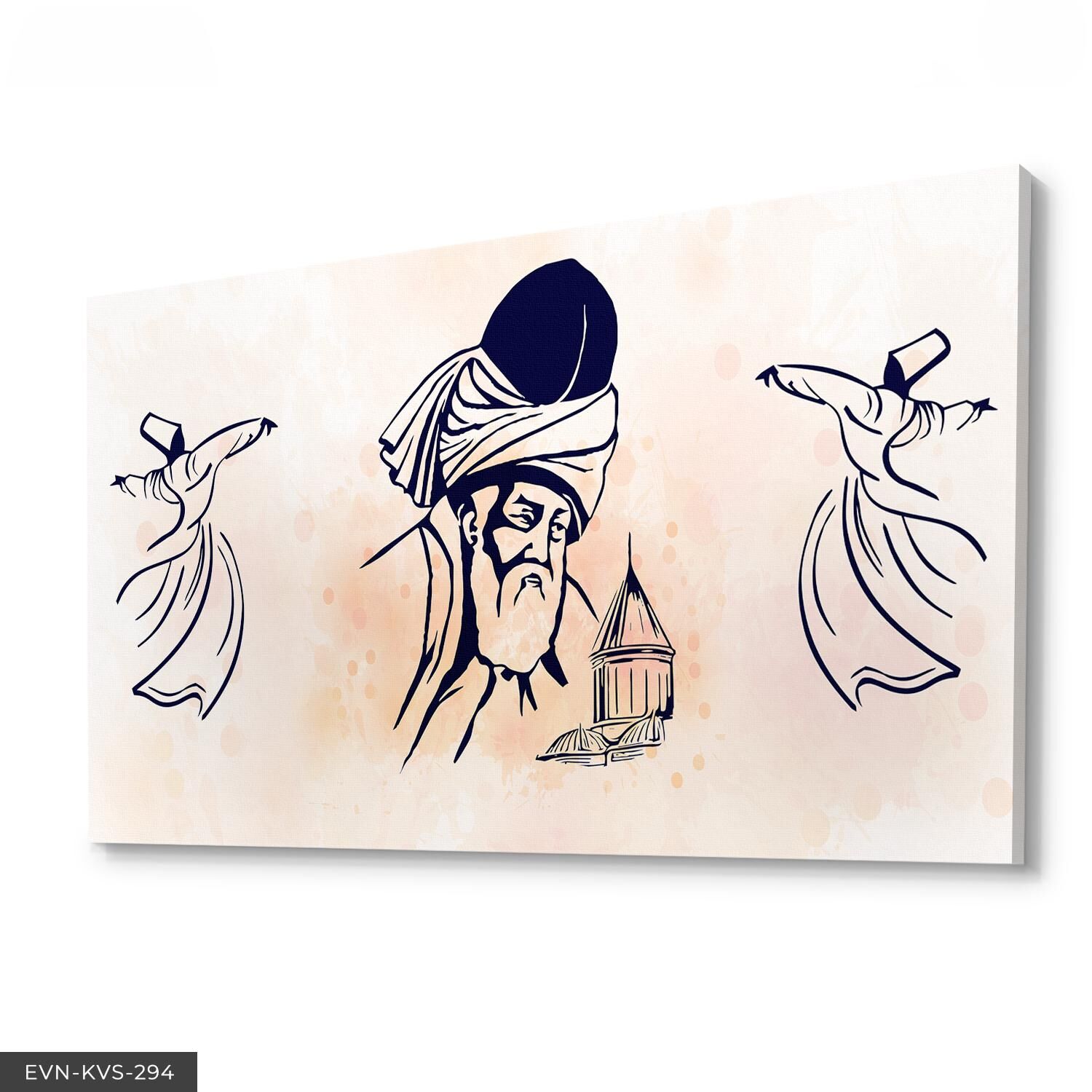 Mevlana Semazen Tek Parça Kanvas - Canvas Tablo 40 x 30 CM - Çok Renkli