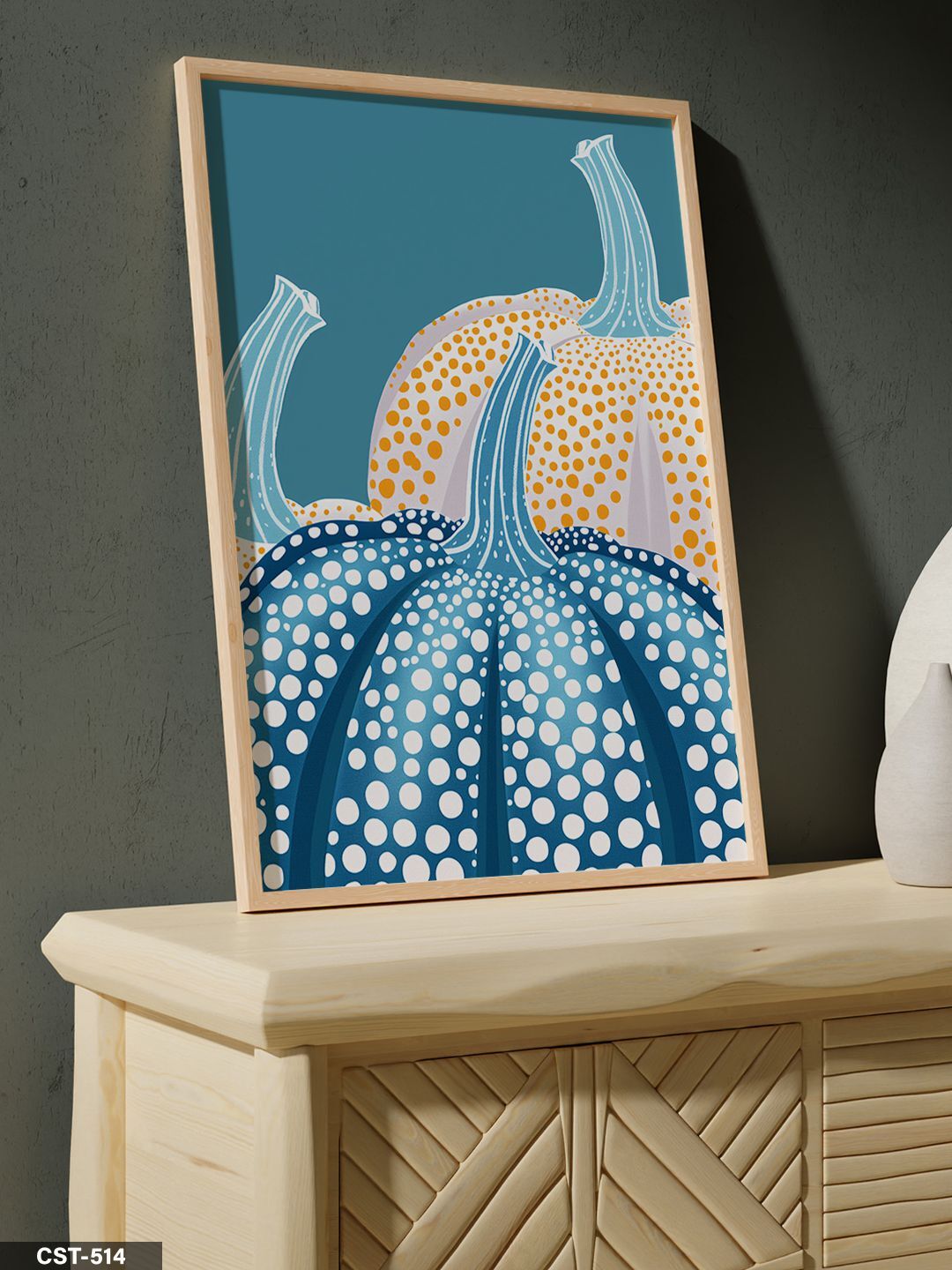Yayoi Kusama Balkabağı Tek Parça Ahşap Çerçeveli Tablo Naturel - 50 x 70 CM