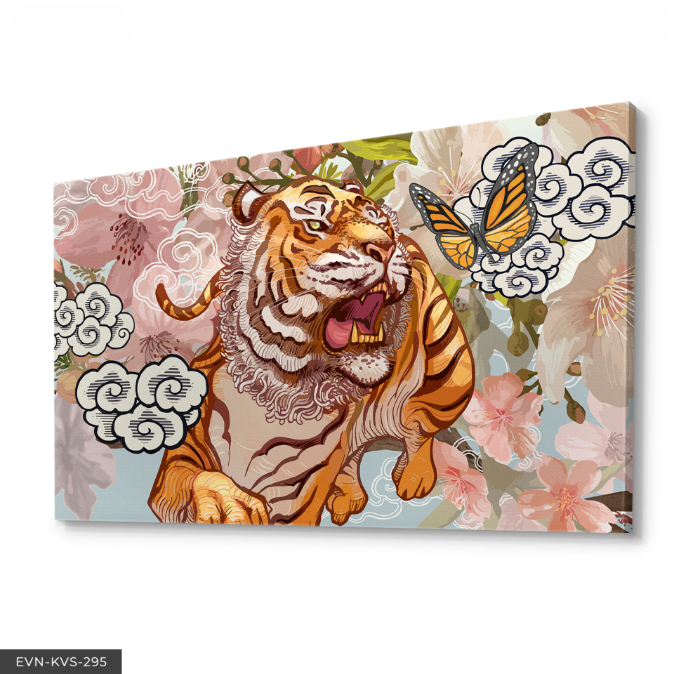 Kaplan Kelebek Tek Parça Kanvas - Canvas Tablo 40 x 30 CM - Çok Renkli