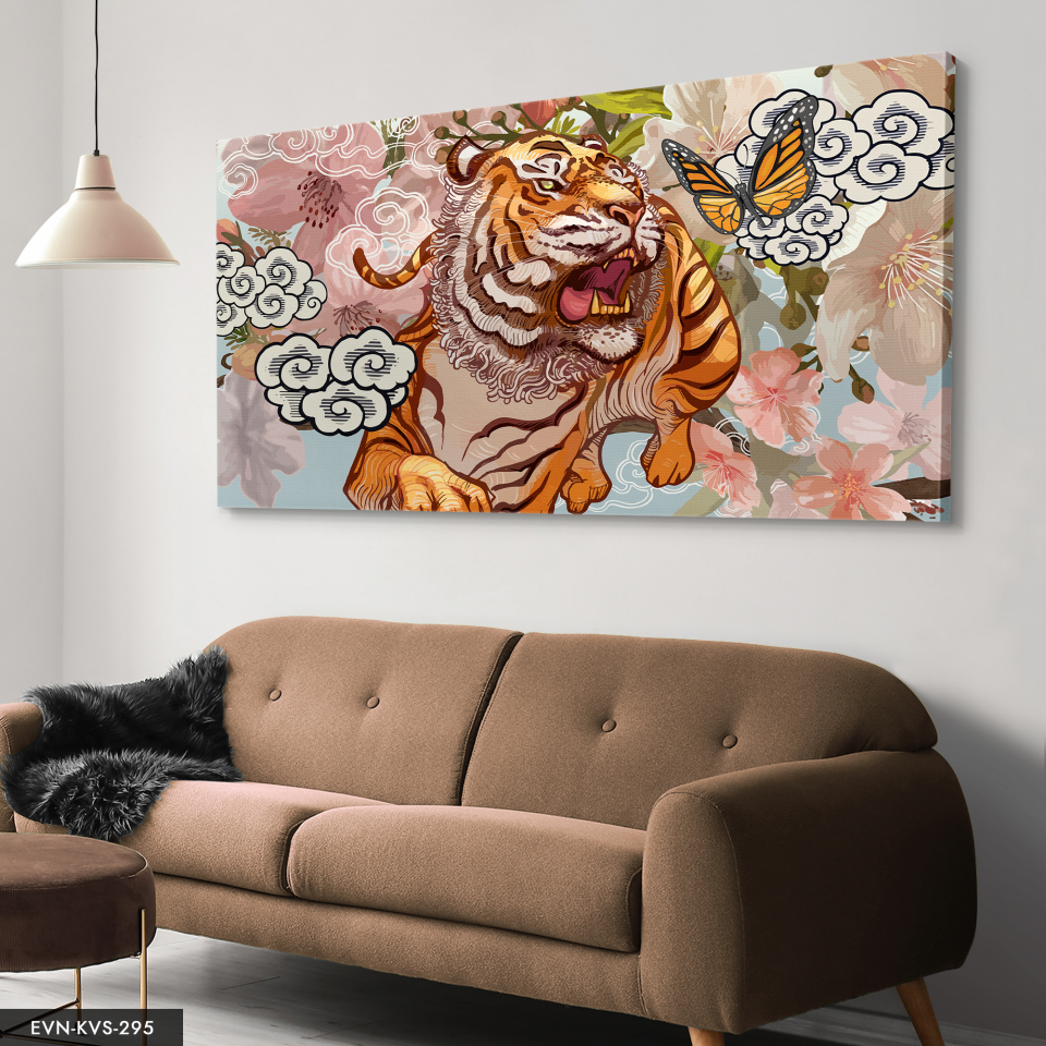 Kaplan Kelebek Tek Parça Kanvas - Canvas Tablo 40 x 30 CM - Çok Renkli