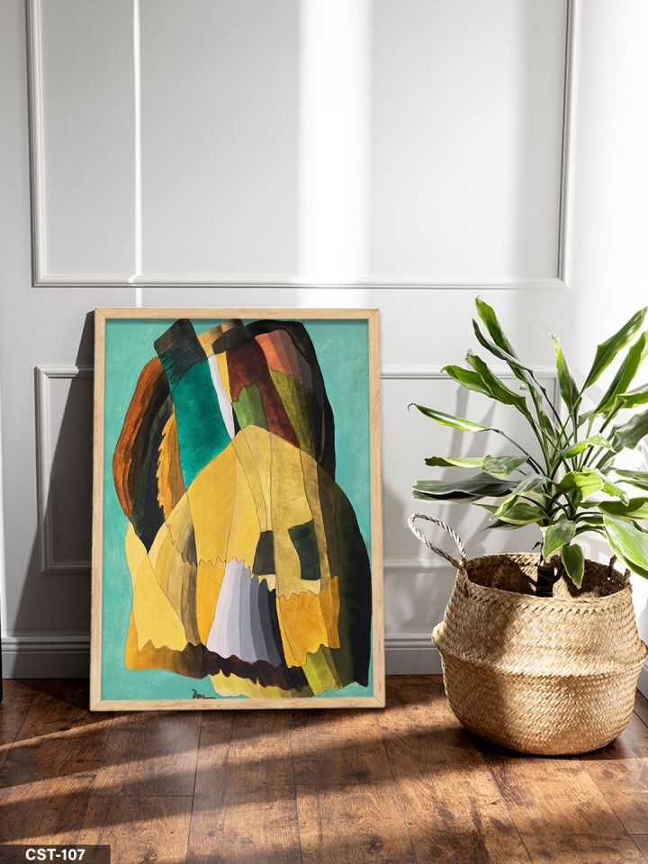 Sarı-yeşil Tonlarda Soyut Figür Tek Parça Ahşap Çerçeveli Tablo Naturel - 40 x 60 CM