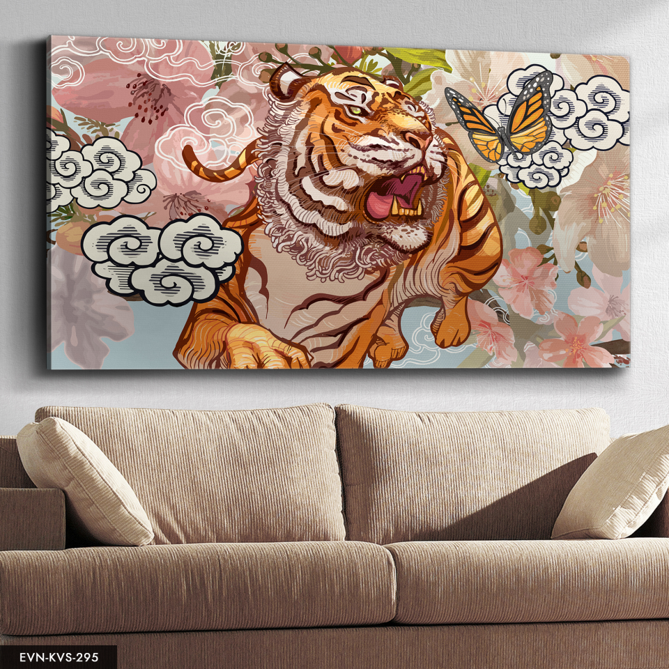 Kaplan Kelebek Tek Parça Kanvas - Canvas Tablo 40 x 30 CM - Çok Renkli