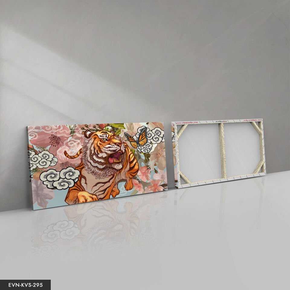 Kaplan Kelebek Tek Parça Kanvas - Canvas Tablo 40 x 30 CM - Çok Renkli