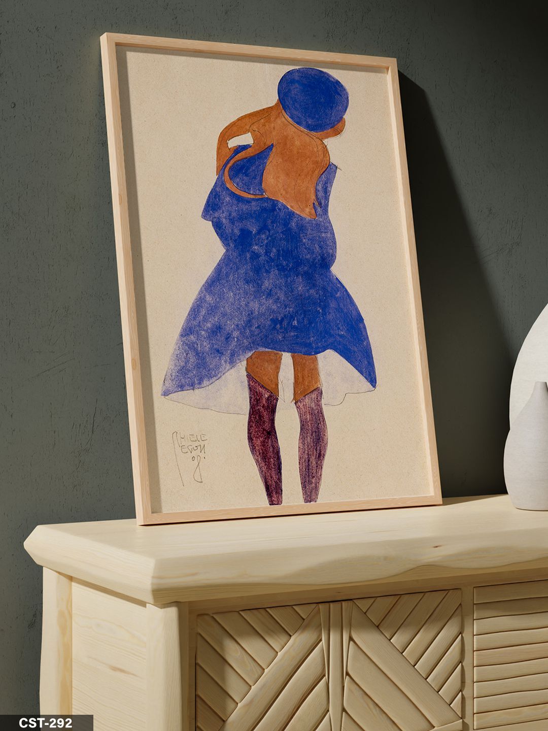 Soyut Arkadan Kadın Tek Parça Ahşap Çerçeveli Tablo Naturel - 20 x 30 CM