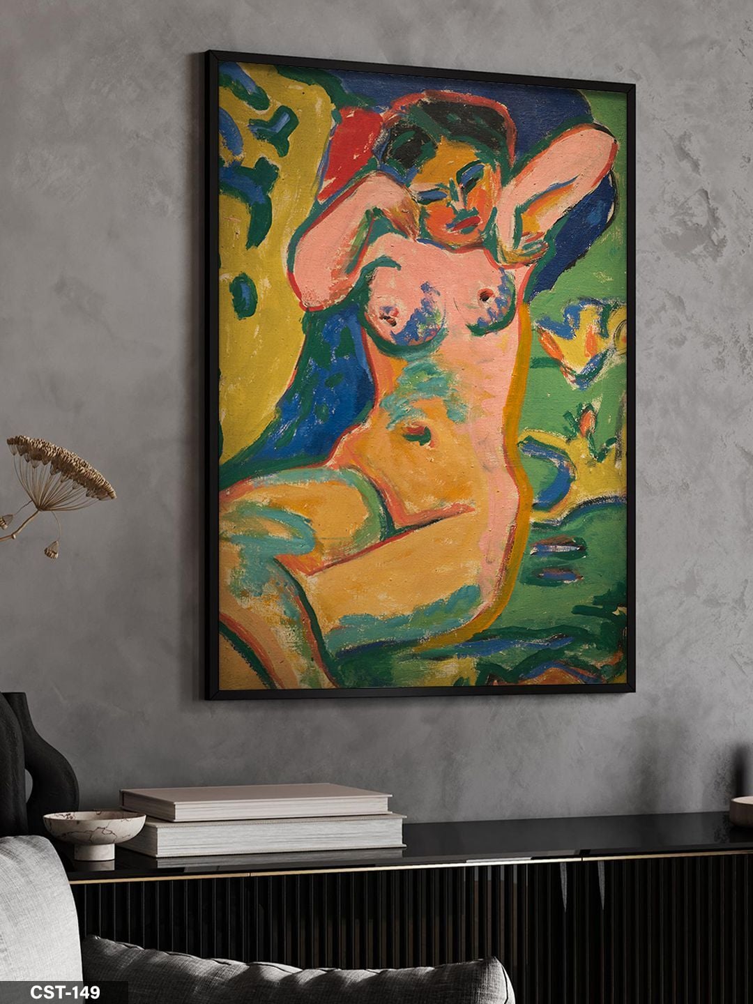 Sarı-kahverengi Soyut Figürlü Tek Parça Ahşap Çerçeveli Tablo Siyah - 50 x 70 CM