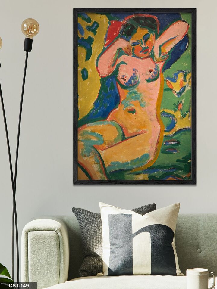 Sarı-kahverengi Soyut Figürlü Tek Parça Ahşap Çerçeveli Tablo Siyah - 50 x 70 CM